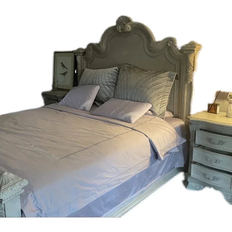 American Country Furniture Art Renaissance Mark Solid Wood Bed French Solid Wood Bed Master Bedroom Bed 1.8 M