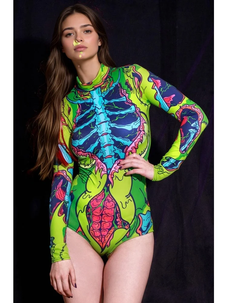 Damen-Party-Kostüm für Feiertage, Cyberpunk-Comic-Zombie-Bodysuit, Halloween, lustiges Cosplay-Skelett-Kostüm, Karneval, Stretch-Strumpfhose, Jumpsuit – Detail 17