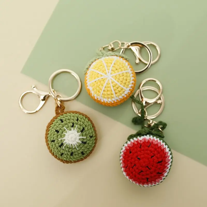 Fruta criativa Crochet Keychain, Handmade teceu cereja Keyrings, Chaves do carro, Chaves de malha melancia Keychain, Presentes