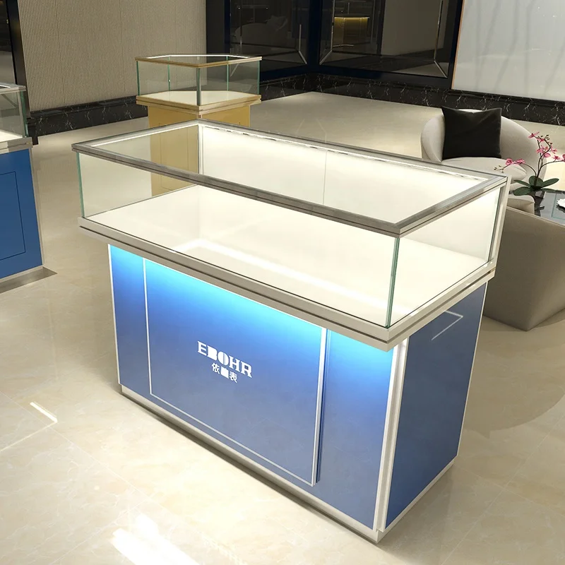 Customized product、manufacture floor glass showroom top counter round moving stand jewelry display showcase cabinet for small st