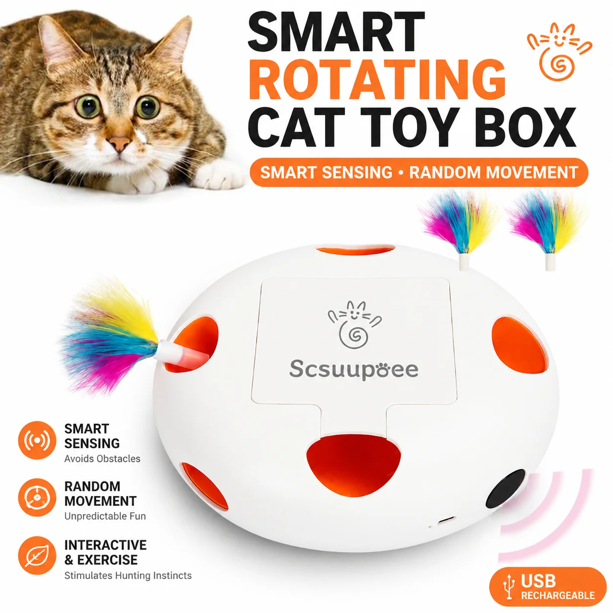 Intelligent Rotating Cat Teasing Magic Box Electric Feather Cat Teasing Stick USB Charging Cat Self Hi Soothing Toy