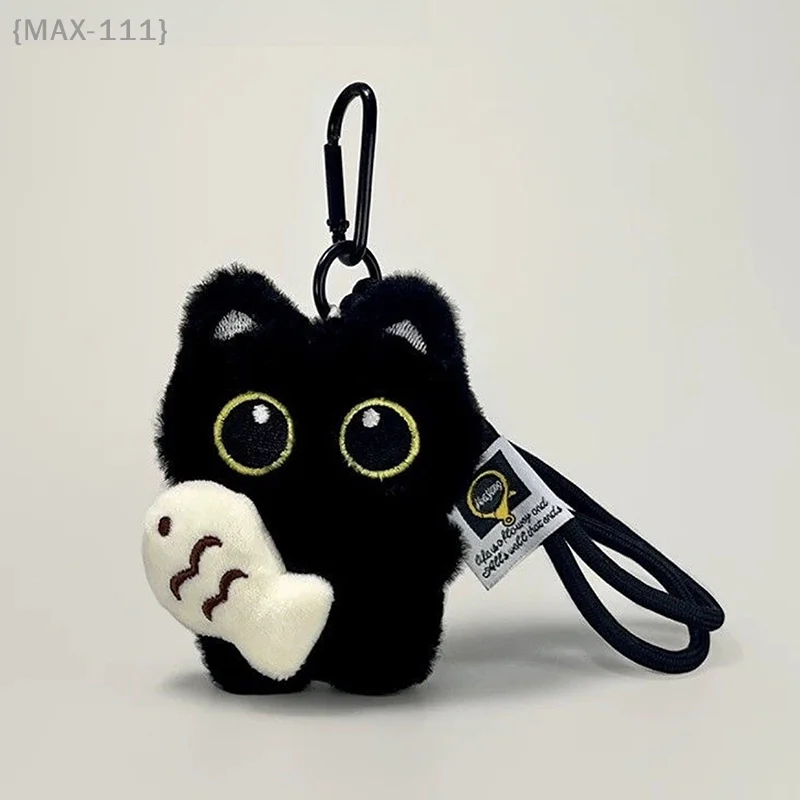 سلسلة مفاتيح دمية القطة السوداء القطيفة، قلادة عيون كبيرة لطيفة لهاتف محفظة الظهر، إكسسوارات ساحرة لحقيبة الزوجين هدية لها