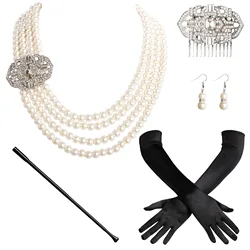 1920s1950s Imitation Pearl Necklace Set Celebrity Audrey Hepburn Bride Diamond Pearl Necklace Large Crystal Collar Chain