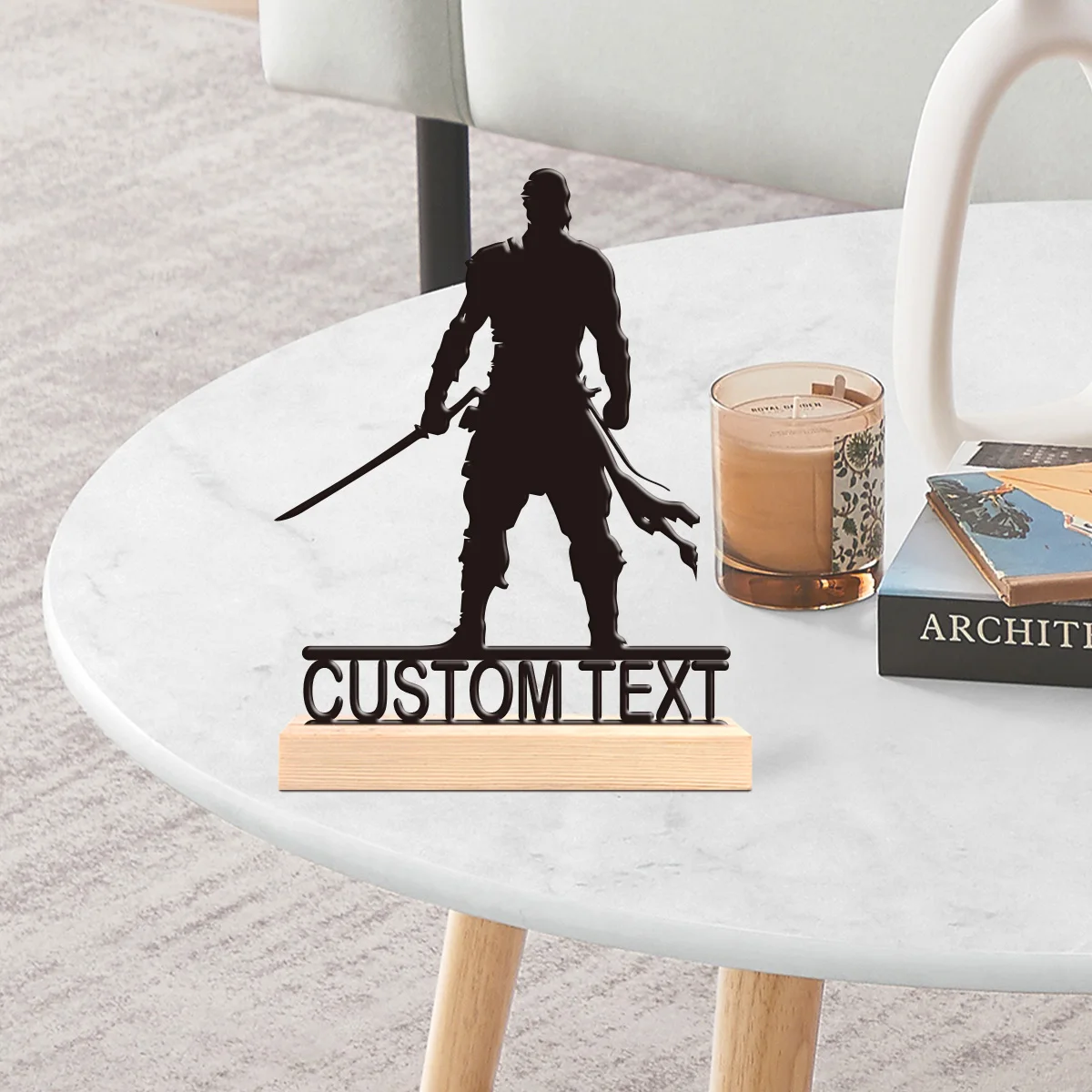 1pc Metal Desktop Ornaments and Decorations Customizable Content Equipped with A Wooden Base Art Decoration, Desktop Decoration