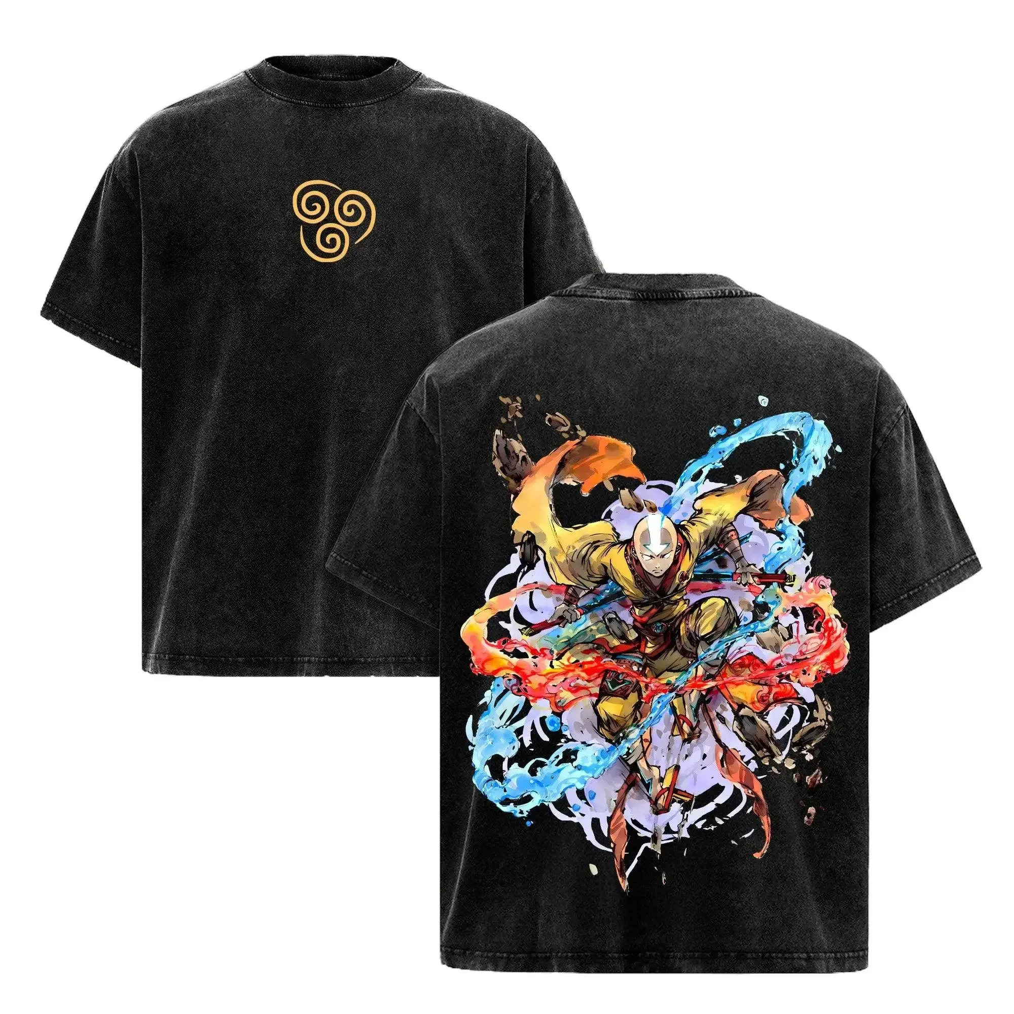 Anime Avatar The Last Airbender Aang Graphic T Shirt Men Women Washed Cotton Tshirts Vintage Casual Clothing Harajuku T-shirt