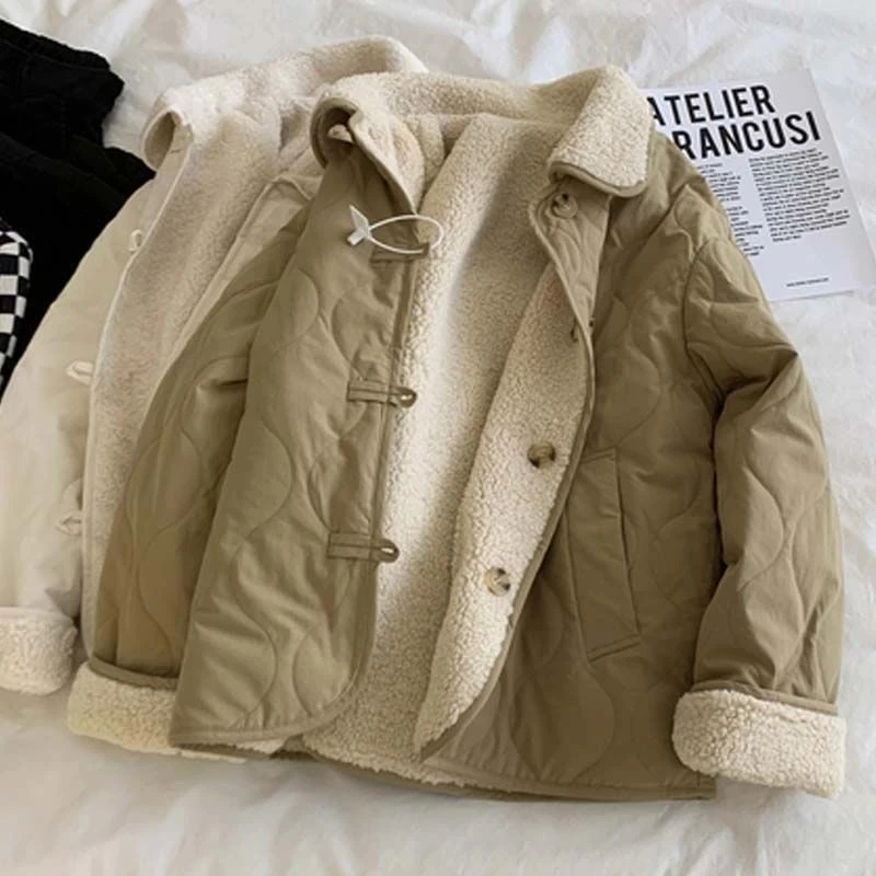 Autumn Winter Single-Breasted Polo Collar Cotton Jacket Double-Faced Thicken Warm Winter Jacket 2025 New Women Mujer Cotton Coat