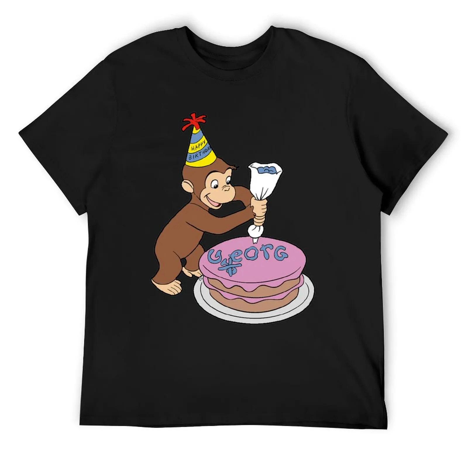 

Curious George birthday cake T-Shirt plus size tops blanks clothes tees mens graphic t-shirts hip hop