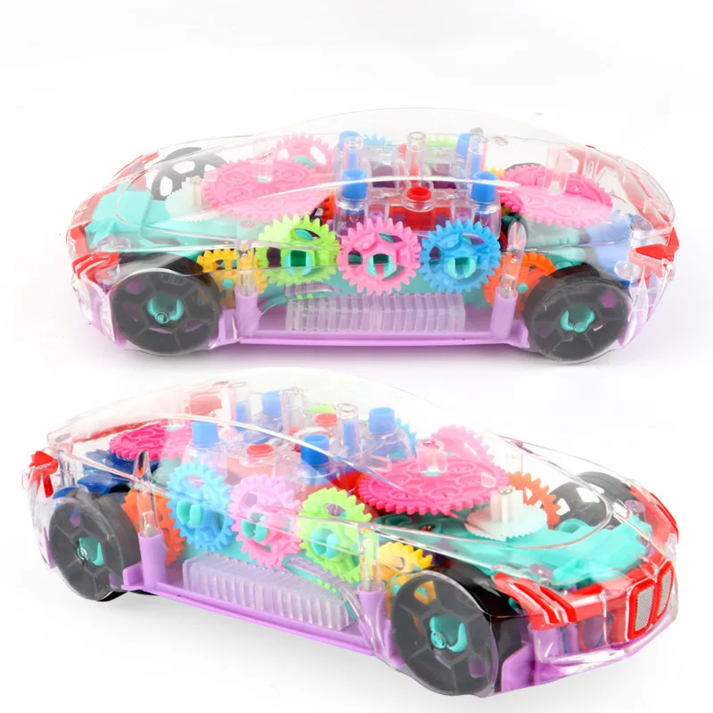 Electric universal transparent gear concept car simulation model light music children\'s educational toy car for kids gifts