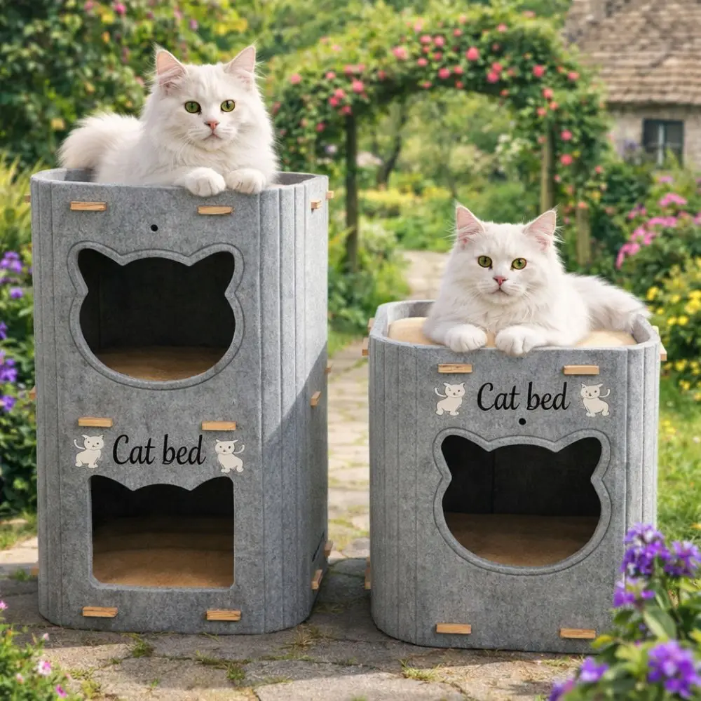 Creativity Double Layer Cat House Foldable Wear-resistant Cat Castle Bed Felt Breathable Cat Scratching Board Cat Supplies