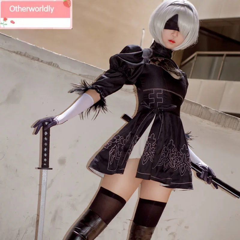 

2016 New Game NieR:Automata Cosplay Costume 2B YoRHa No. 2 Type B Heroine Black Dress Halloween Party Uniform Outfit Full set