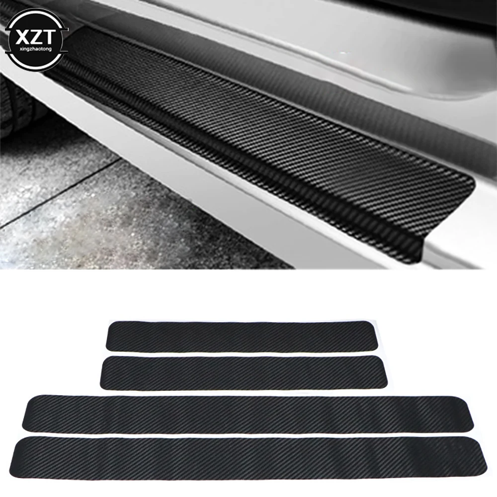 Car Door Sill Sticker 4Pcs/Set 3D Carbon Fiber Car Door Sill Scuff Cover Anti-Scratch Film Sticker Car exterior parts 2023