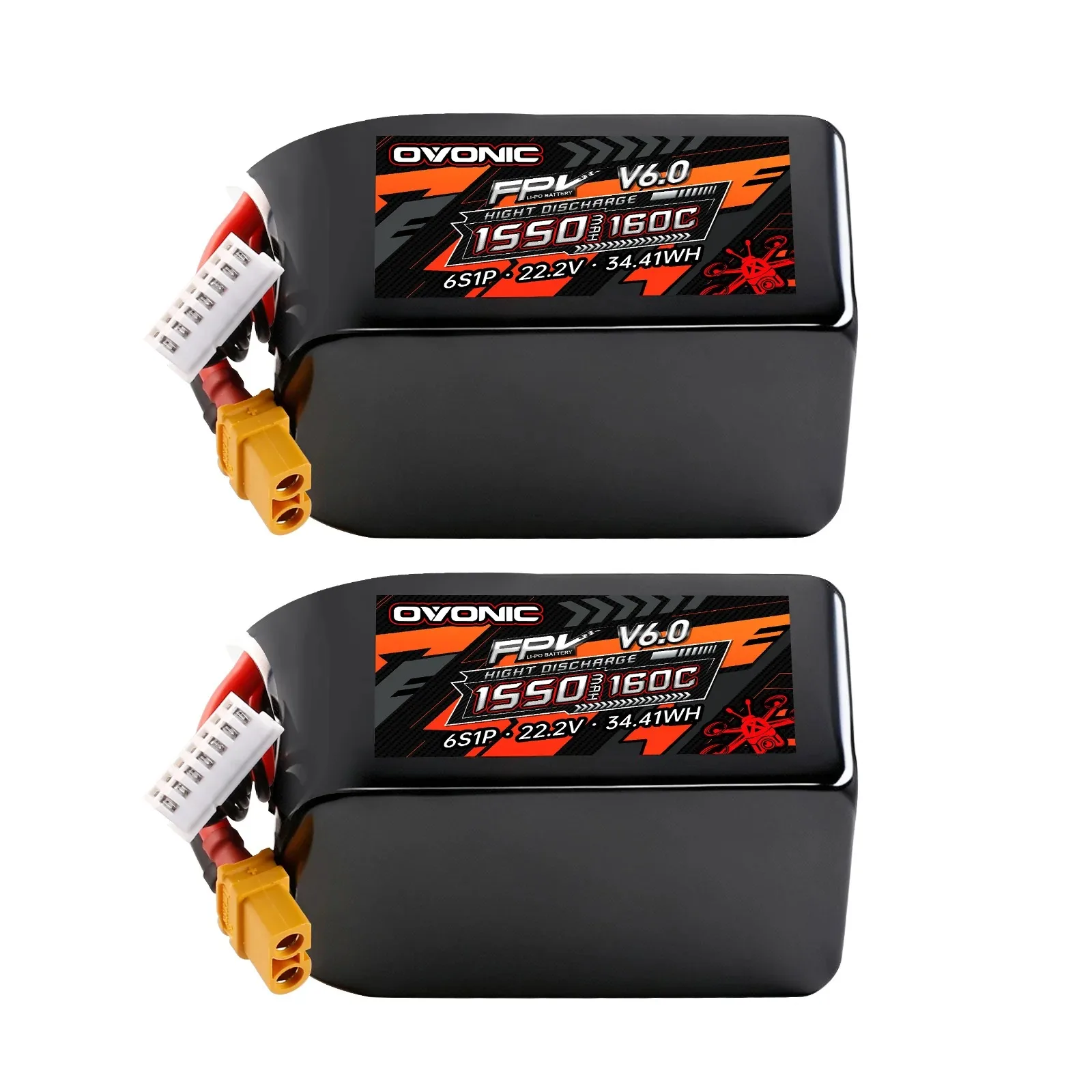 Batería LiPo Ovonic 6S 1550mAh 160C 22.2V con Conector XT60, Batería LiPo 6S 1550mAh 22.2V 160C con Carcasa Flexible y Conector XT60