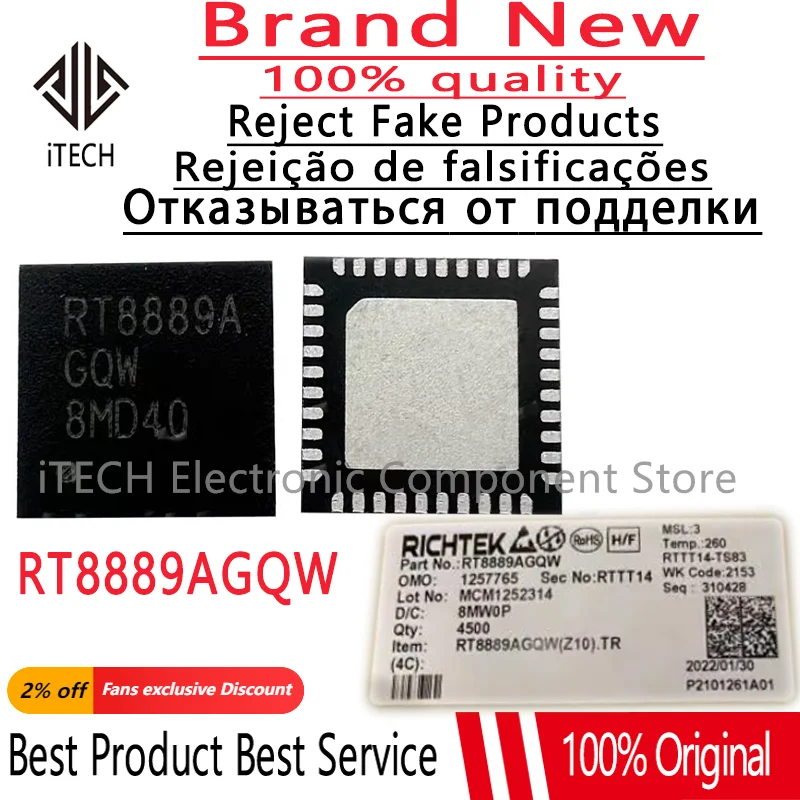 1pcs RT8889AGQW Package QFN40 New RT8889A Integrated Circuit Power Management Chip - Power IC 100% Original And Authentic