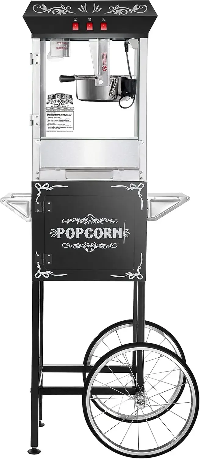 NORTHERN POPCORN Black 8 oz. Ounce Foundation Vintage Style Popcorn Machine and Cart