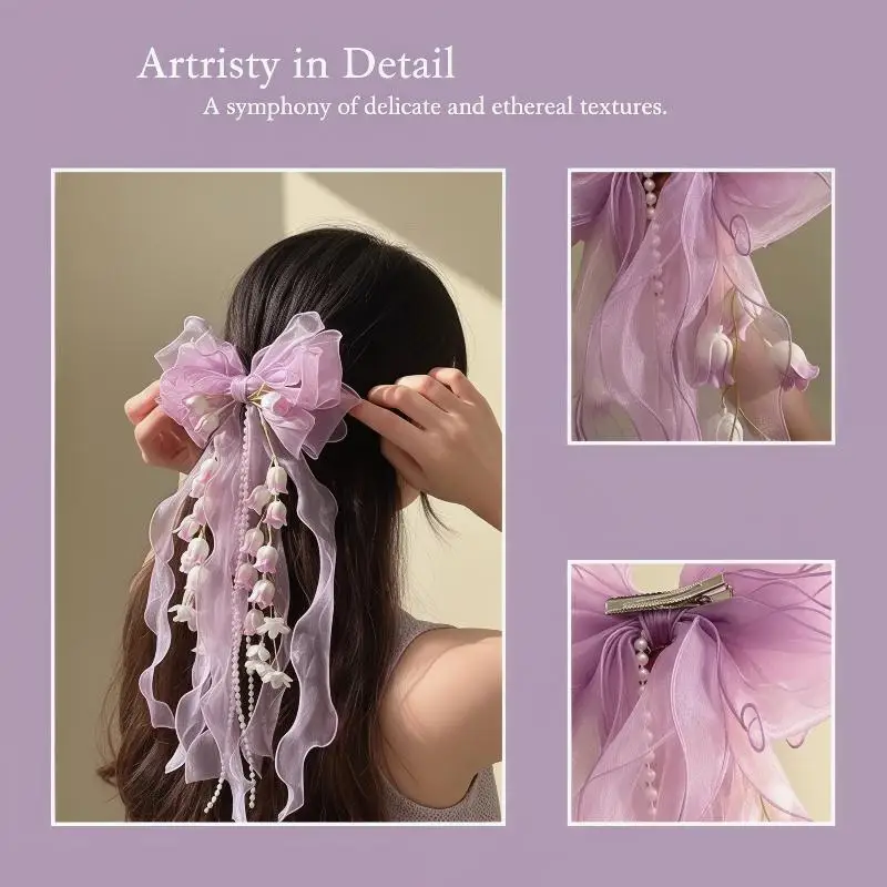 Fashion Tassel Hair Clip with Mesh Bow for Girls Wedding Party image 6
