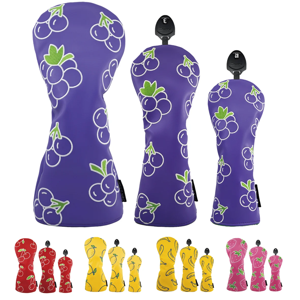 3 шт. чехлы на голову для гольфа для водителя и леса — (стиль фруктов), чехол из искусственного материала премиум-класса