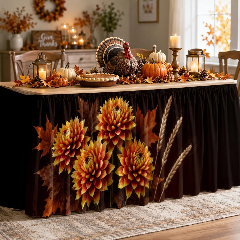 Tablecloth: Autumn Harvest Style, Warm Family Dinner, Mid-Autumn Season, Thanksgiving, Halloween Partyxzj