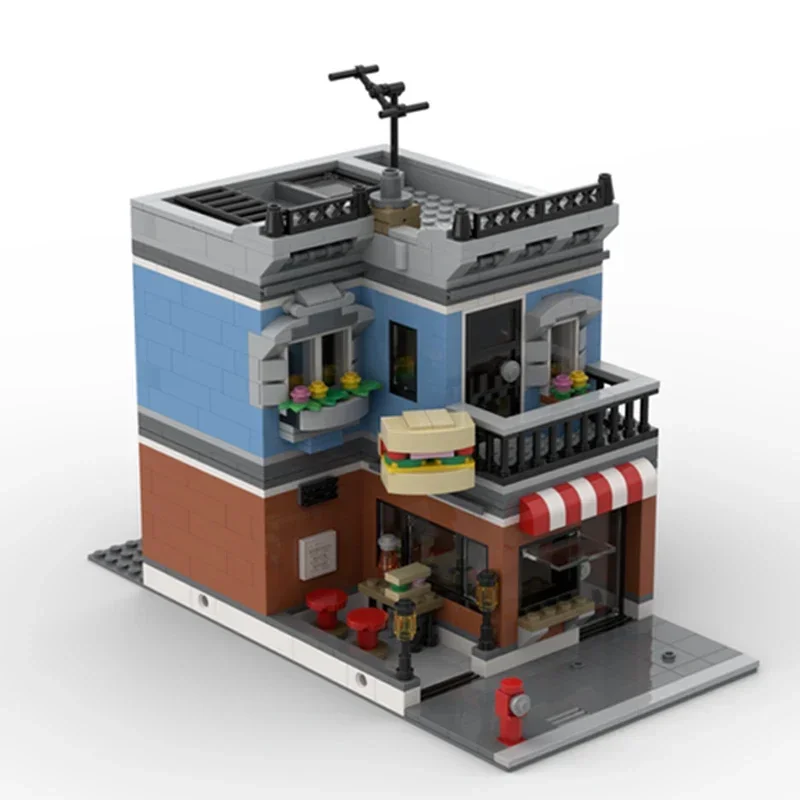 Bloques de construcción Moc Street View para niños, modelo de tienda de hamburguesas, ladrillos técnicos, montaje de bricolaje, juguetes de construcción para niños, regalo de vacaciones