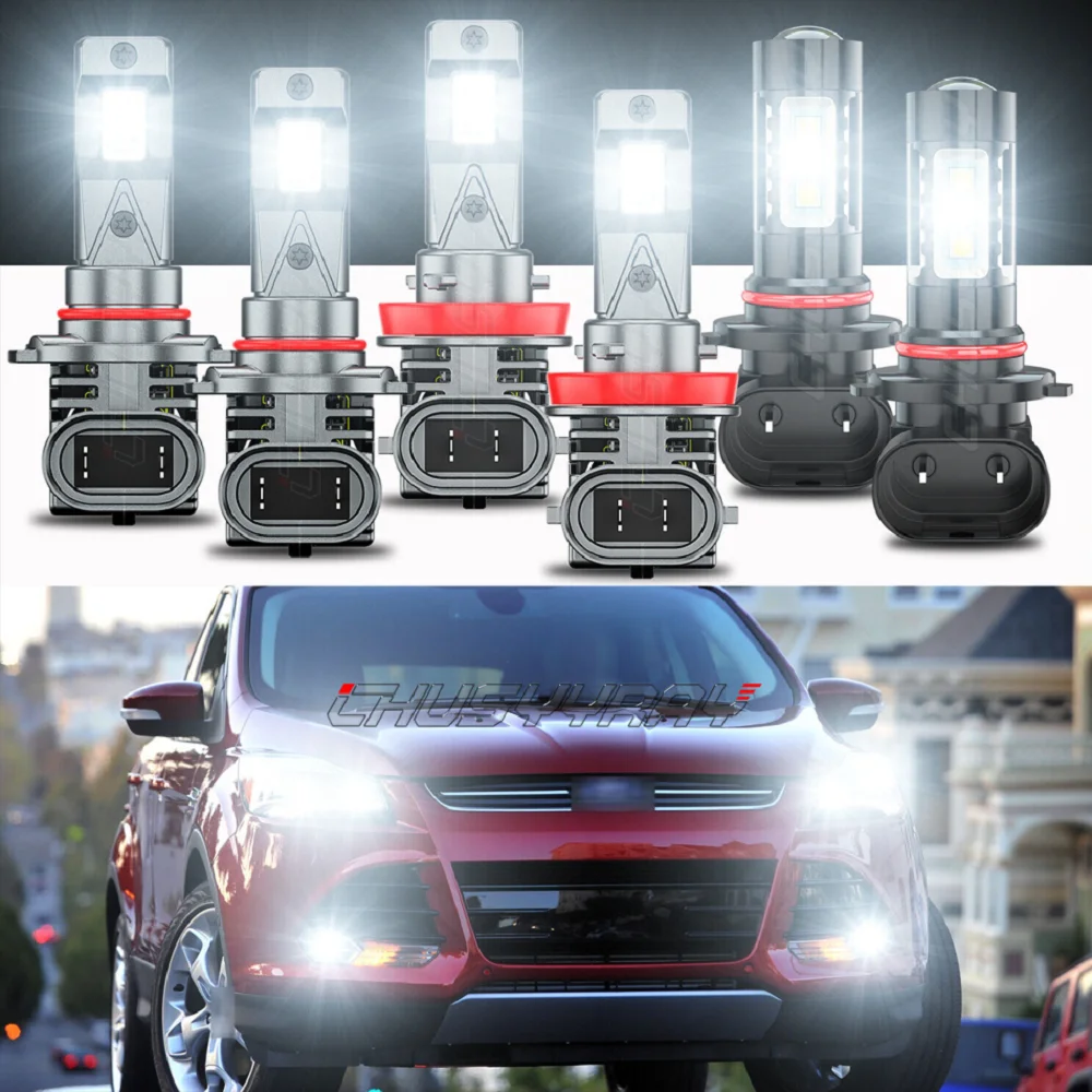 CHUSYYRAY Car lights 6000K For Ford Escape 2013-2016 LED Headlight Hi/Low + Fog Light Bulbs Combo Kit Car accsesories