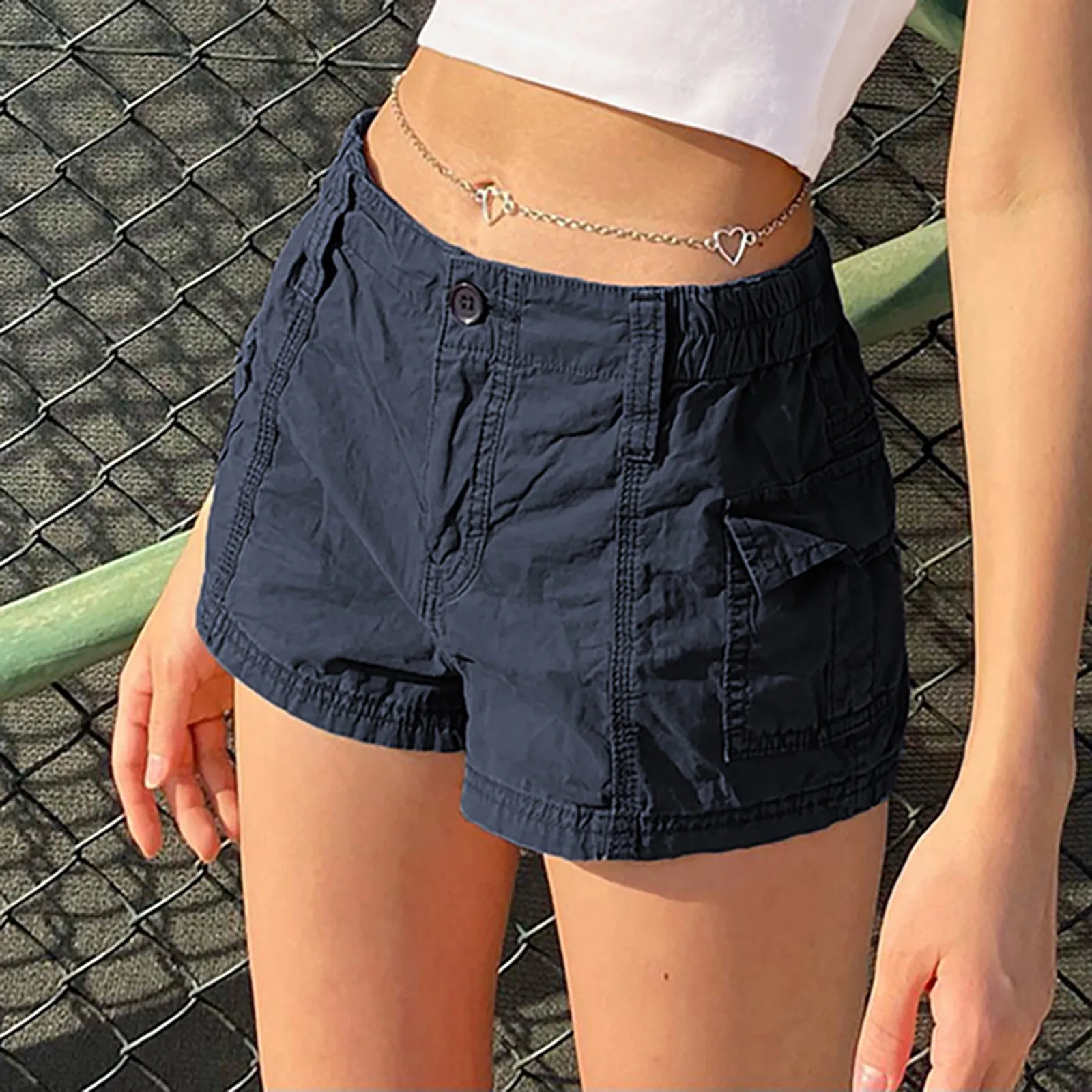 Women's Solid Coloured Workwear Denim Shorts High Elastic Waisted Slim Fitting Pants Casual Fashion Jeans Shorts With Pockets