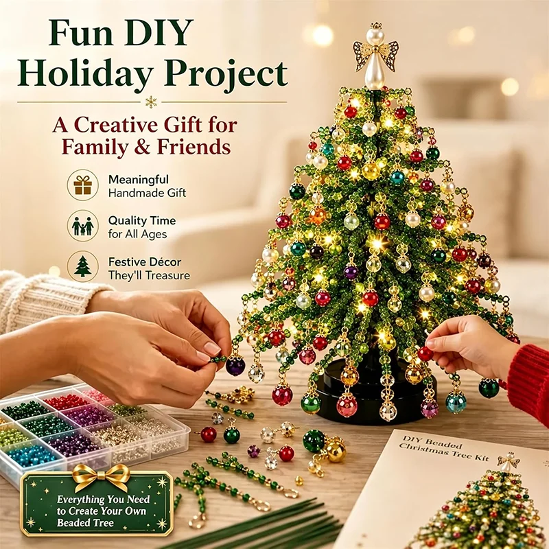 Handgefertigtes DIY-Set zur Herstellung eines Weihnachtsbaums mit Perlen, Mini-Weihnachtsbaum mit Kristallperlen, Tischdeko, Weihnachts-DIY-Bastelbedarf, Kreativ – Detail 6