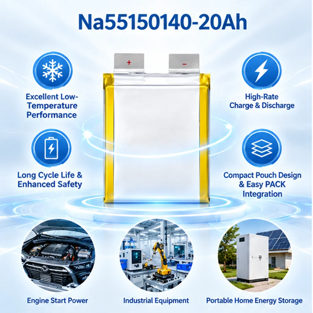 E-power Na55150140 2.85V 20Ah Sodium Ion Pouch Cell High Rate Na-ion Polymer Battery DIY 12V Solar Storage E-scooter