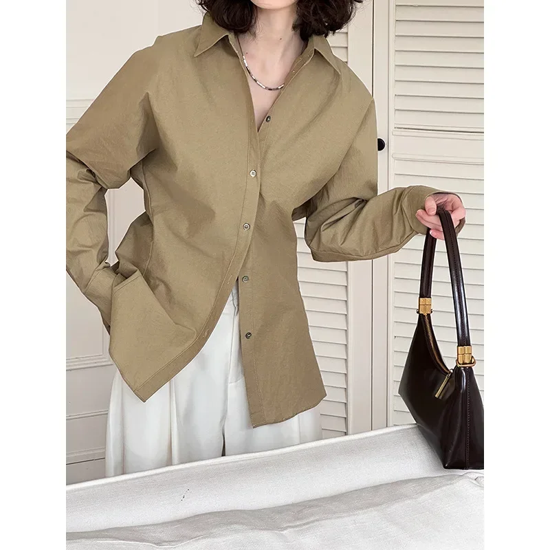 

New Spring Shirt for Women's Waist Lapel Long Sleeve Design Commuter Style Shirt