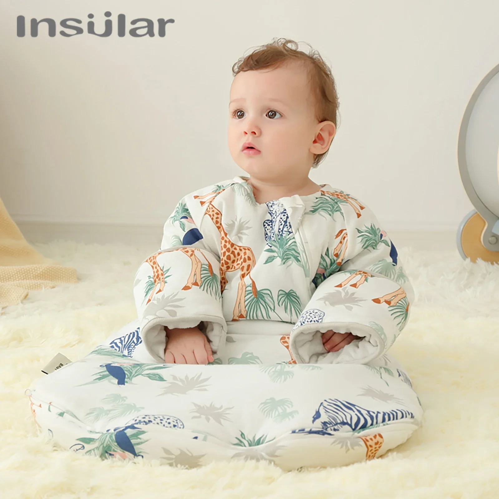 Toddler Winter Sleeping Bags Infant Warm Cotton Pajamas Little Kids Cartoon One Piece Bedtime Playsuits Baby Sleepsack Foot Muff