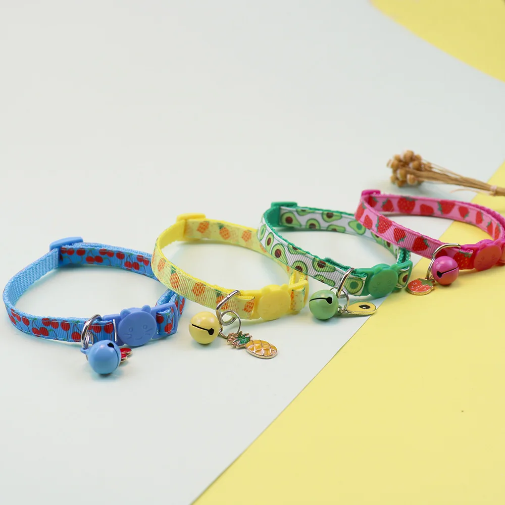 Pet Adjustable Webbing Fruit Cat collar Breakaway Cute Neck Collar with Bell for Small Dogs Puppy Kitten Stuff Things Products