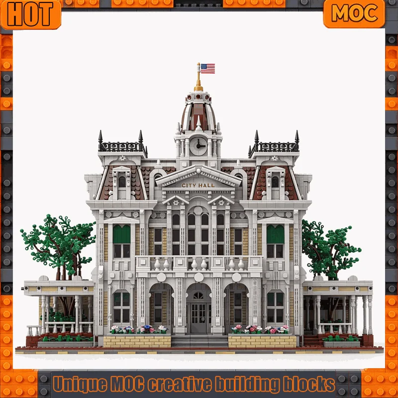 9856PCS Classic Victorian American Town Hall Architecture Model Creative Building Blocks DIY Assembly Toy Display Birthday Gift