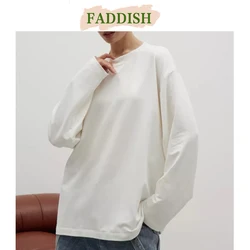 FADDISH 2024 Autumn Woman Fashion Loose Round Neck Long Sleeves Cotton T-Shirt Female Casual Solid Tees Top