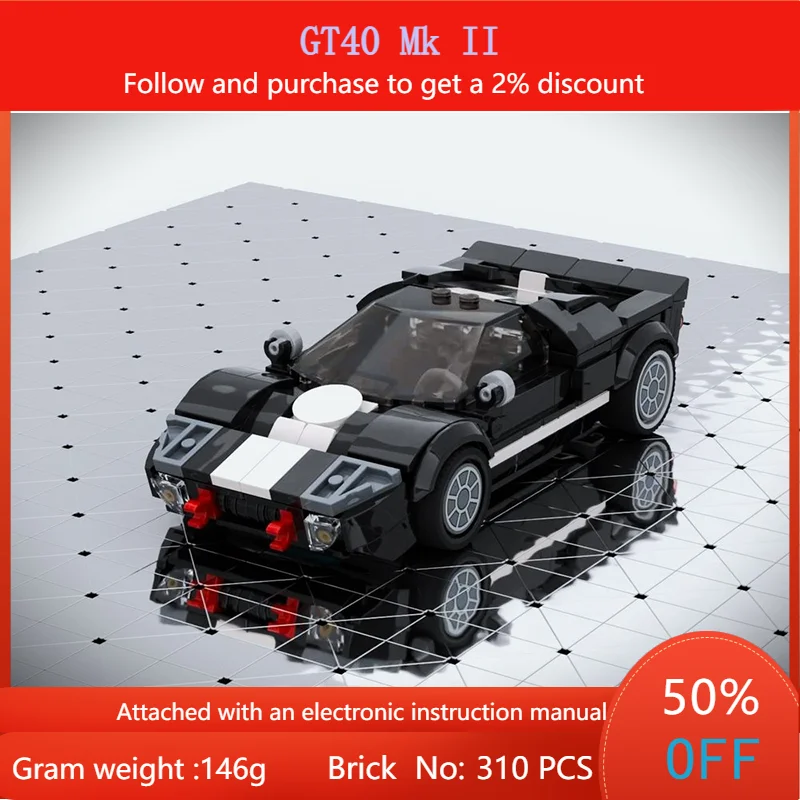

310 Parts Building Block Model GT40 Mk II Car Toy For Boys Adults Children Christmas Gift MOC Construction Set
