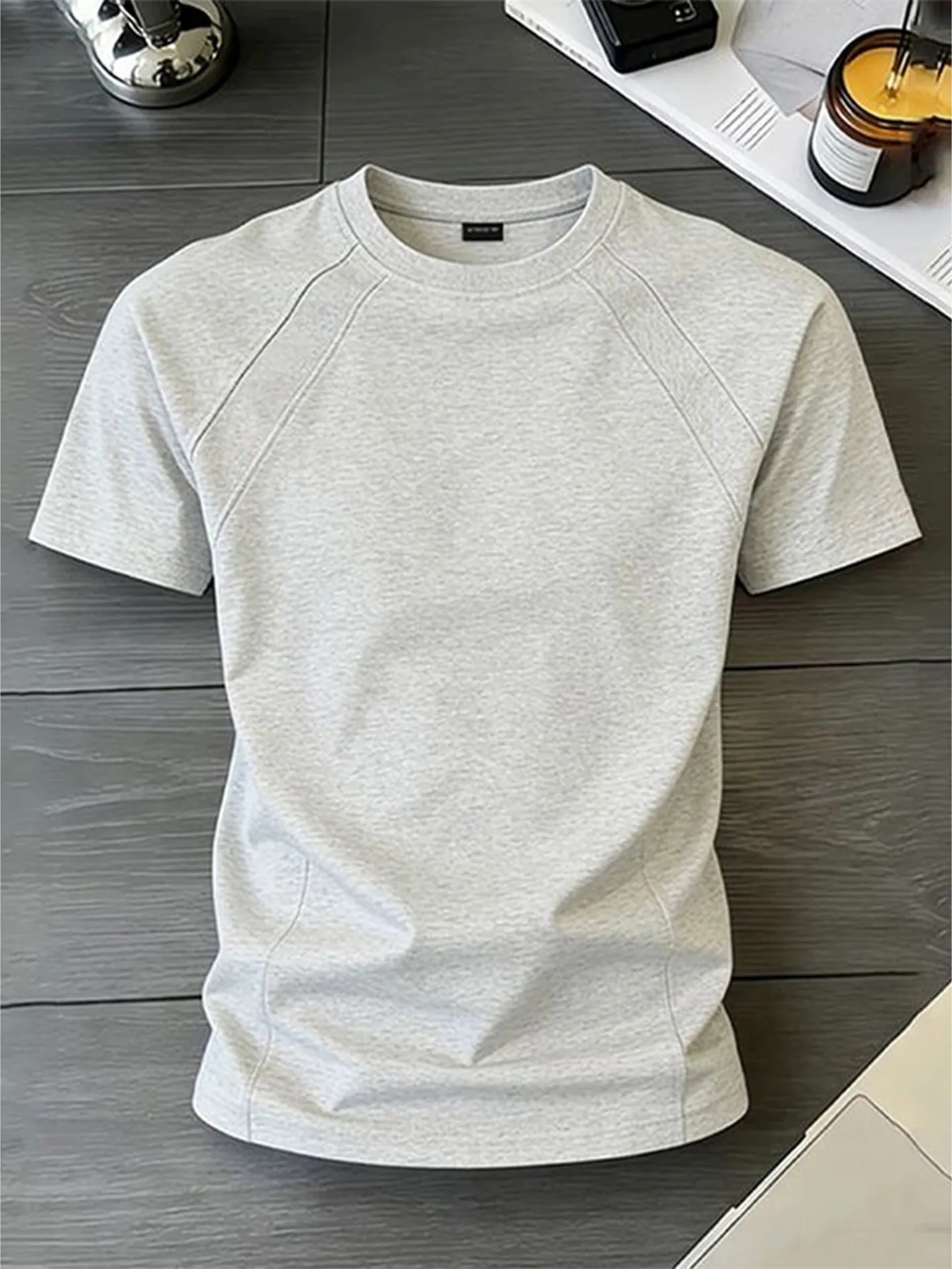 Cleanfit American Style Boxy Splice Short Sleeve Men's T-shirt Air Layer Lightweight Summer Casual Fashion Top