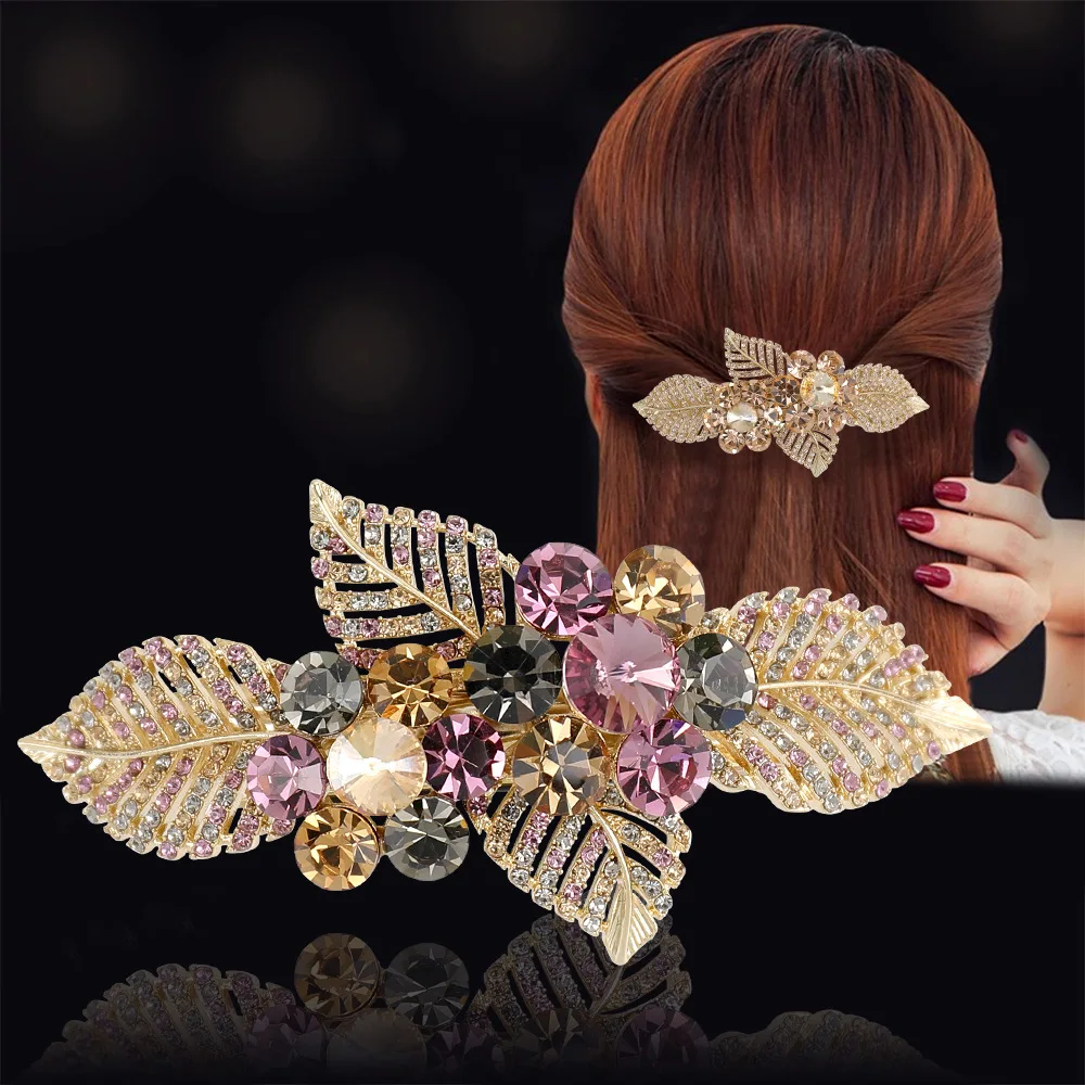 

Sparkling Crystal Flower Spring Clip with K9 Diamonds Half-Up Hair Clip for the Back of the Head Ponytail Clip Hair Accessory