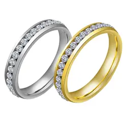 4mm Classic Luxury Crystal Inlay Stainless Steel Gold Rings for Women Girl Wedding Band Charm Party Gift