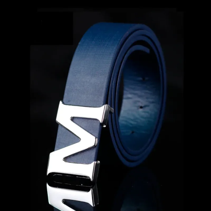 New Fashion McQueen Men's Belt Removable Letter M Plate Buckle Halloween Denim Dress High Quality PU Belt