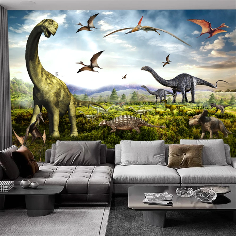 مخصص الكرتون ديناصور خلفية لغرفة الأطفال خلفيات بنين بنات غرفة نوم papel دي parede ثلاثية الأبعاد الفن جدارية ديكور المنزل