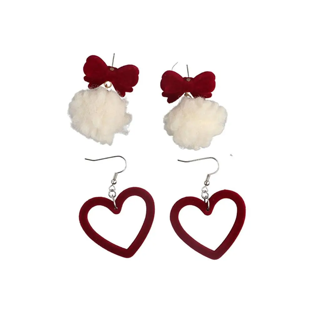 

Lovely Women Temperament Fashion Wine Bowknot Sweet Heart Stud Earrings Jewelry Gifts Christmas Earrings Red Velvet Ear Clip