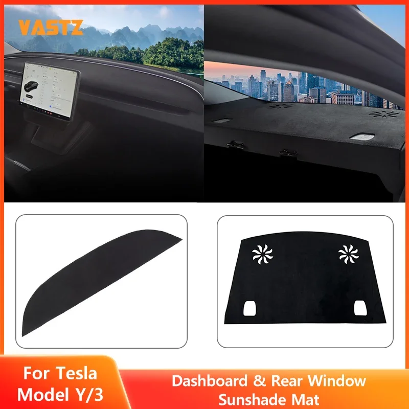 

Car Dashboard Rear Window Sunshade Mat For Model 3 Highland Model Y Juniper 2021 - 2025 Silicone Suede Pad Heat Insulation Cover