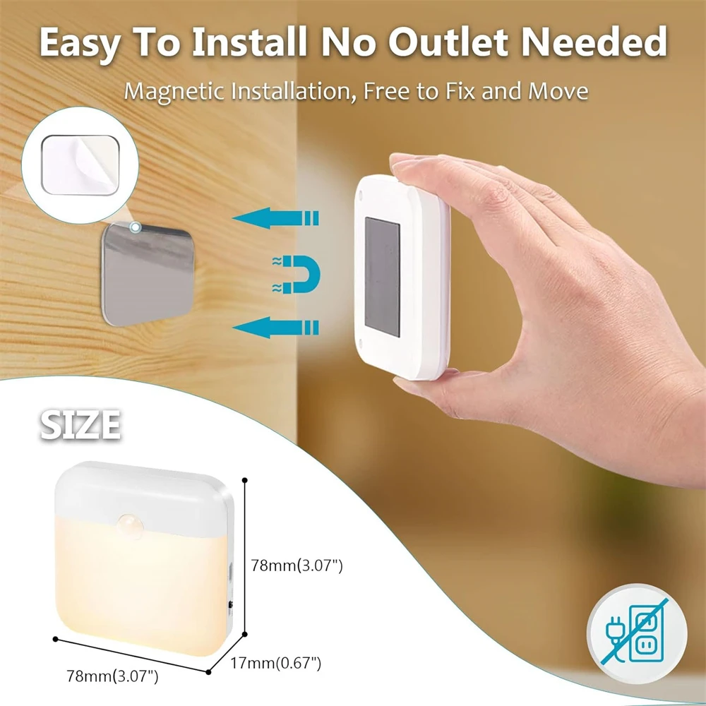 USB Rechargeable Battery Night Light Wall Stick On Motion Sensor Night Lights Mini Closet Light Wireless Activated Cabinet Light