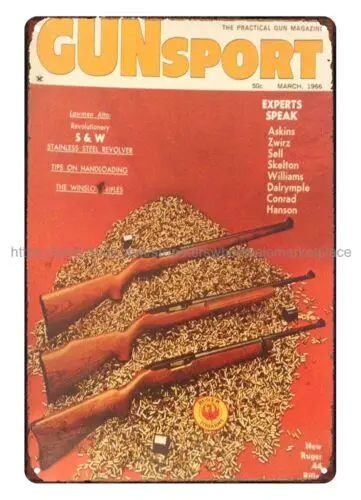 1966 GunSport Magazine cover Ruger rifles metal tin sign room wall decor