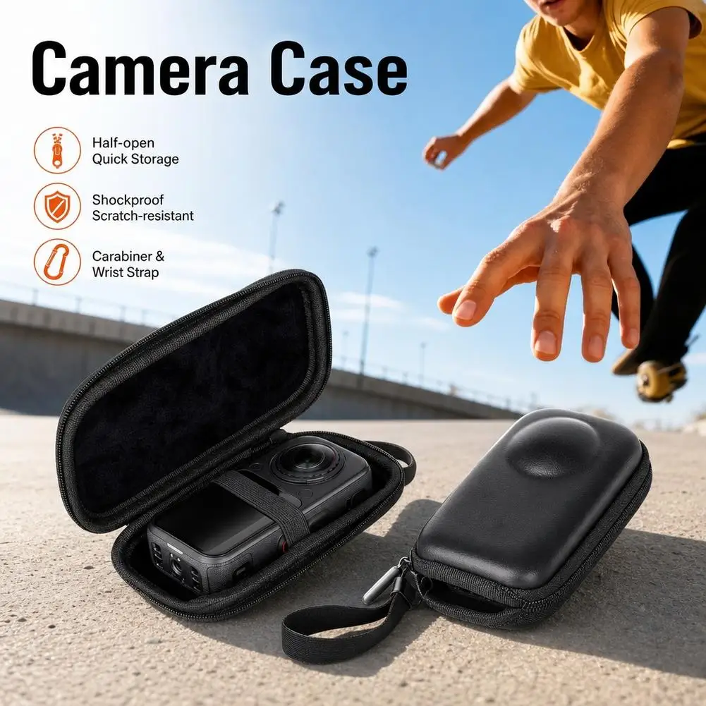 For Insta360 X6 Protective Carrying Case Nylon PU Shockproof Storage Pouch With Soft Lining & Carabiner For Travel