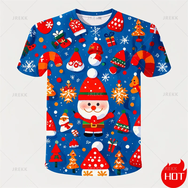 

New Fashion 3D Printing Happy Christmas T Shirt For Men Short Sleeve T Shirts Funny Xmas Graphic T-Shirts Y2k Mens Clothing Tees