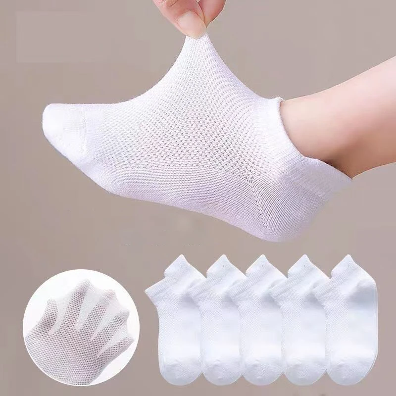 10 Pairs Children'S Socks Summer Thin Mesh Breathable Cotton White Short Socks Boys Girls Students Boat Socks