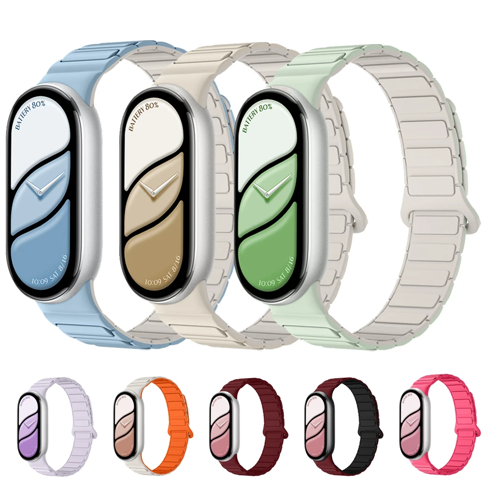 Neues zweifarbiges Sport-Silikon-Armband für Xiao Mi Band 10 9 8, magnetisches Armband, Armband für Xiao Mi Band 8 9 10 Soft Strap
