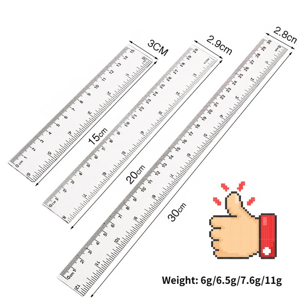 15/20/30cm Transparent Plastic Ruler Blue Color Simple Style Portable Tool Cute for Student School & Office Stationery