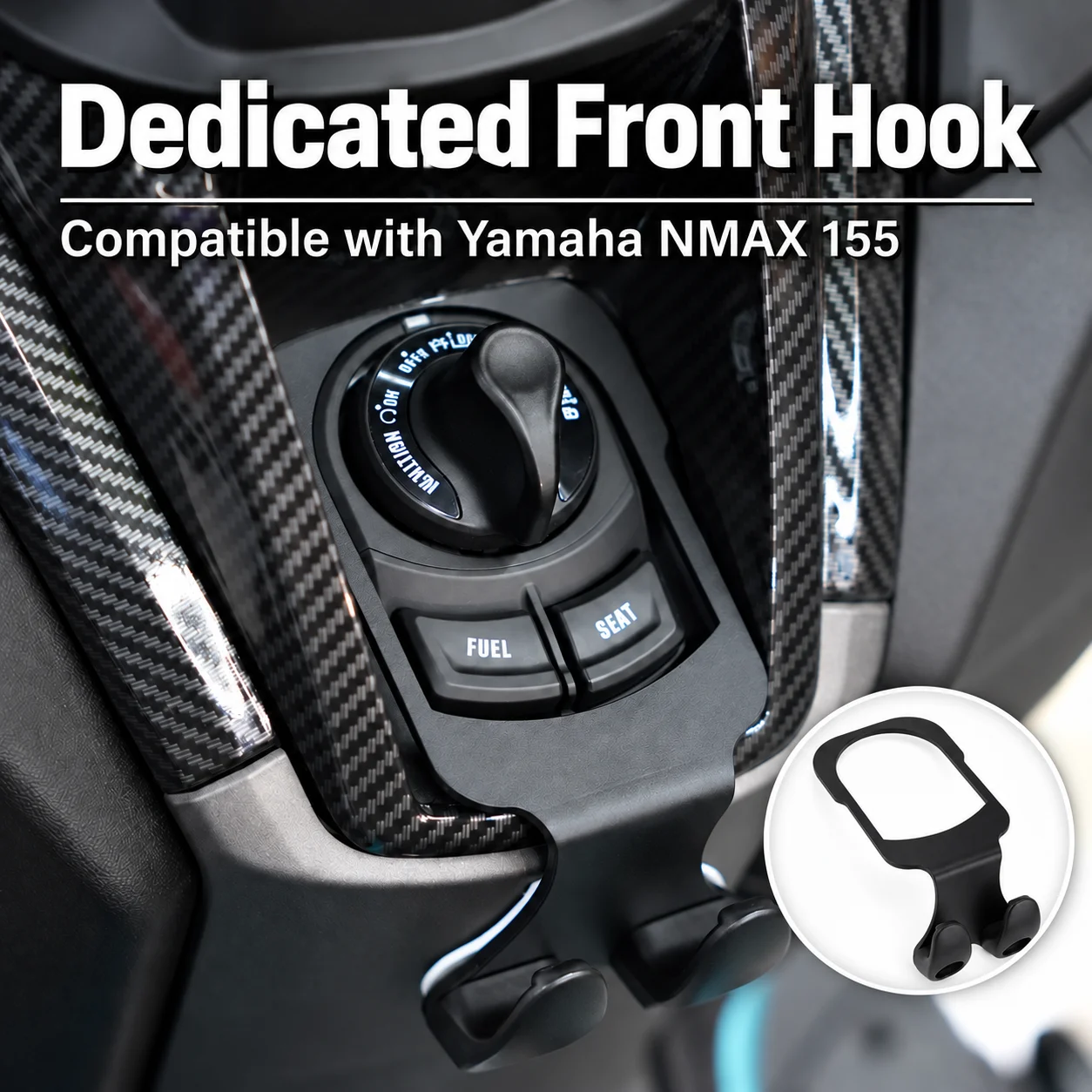 For Yamaha NMAX155 Adhesive Ignition Lock Double Hook  Black Metal & Plastic Scooter Hanger for Keys and Small Lightweight Items
