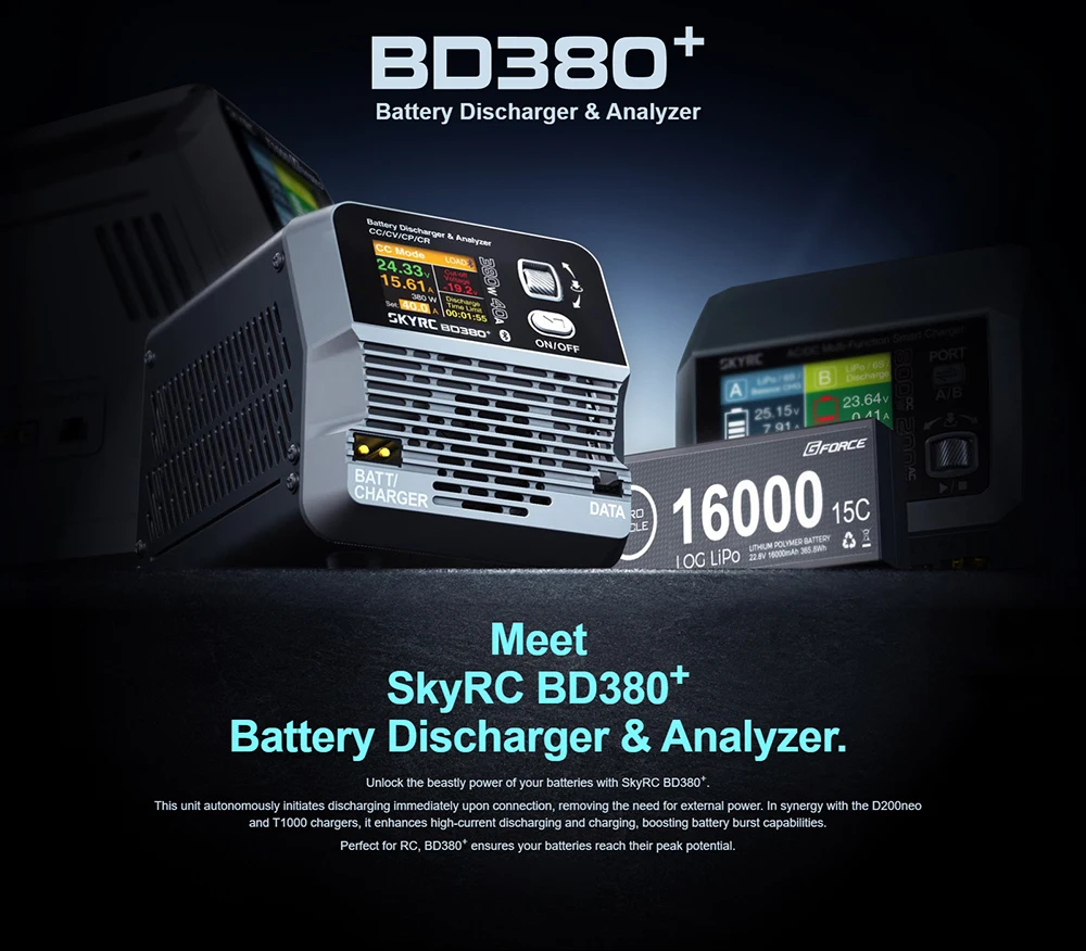 SKYRC BD380+ Анализатор разряда аккумулятора 380 Вт, 40 А, 40 В, четыре режима CC/CP/CR/CV, усиленная мощность аккумулятора, разработанная для радиоуправляемых моделей