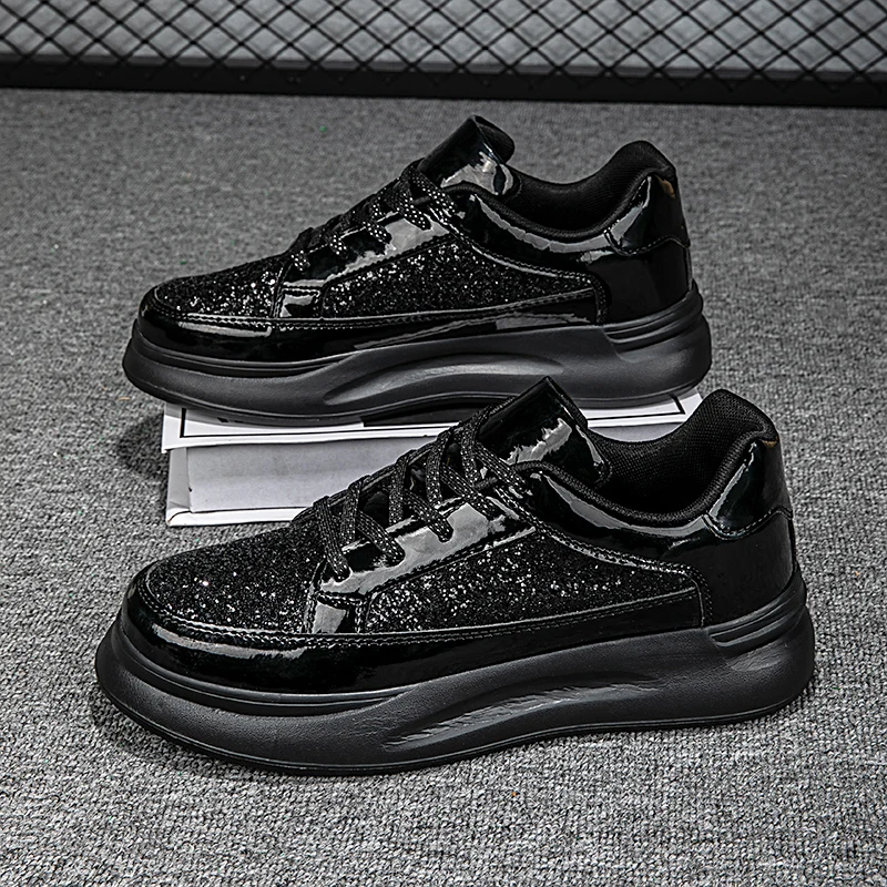 

Men's Sporty Casual Thick Bottom Heightening Loafers Large Size Personalized Sequin Water Diamond Platform Shoes