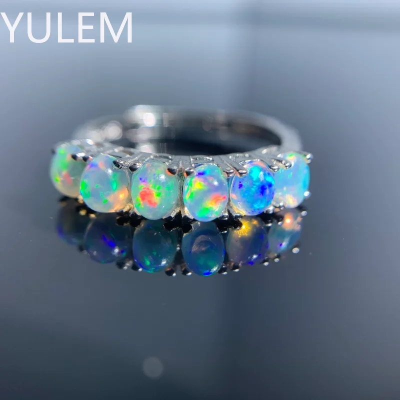 YULEM 925 Sterling Silver Natural Australian Opal Exquisite Band Ring for Women Wedding Engagement Party Fine Jewelry Gift 3*4mm